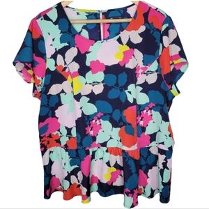 Gap Floral Short Sleeve Peplum Blouse, Size XL